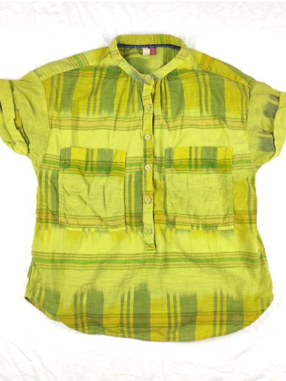 Anthro Pilcro Women’s “Hannah Popover Short Sleeve Plaid” Button Shirt, Size XL